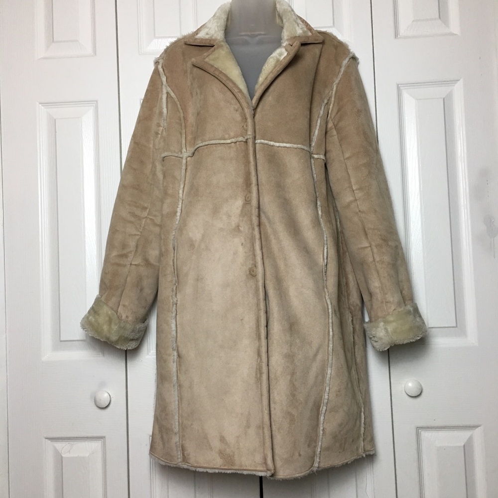 Route 66 Women's Faux Suede Beige Long Coat
